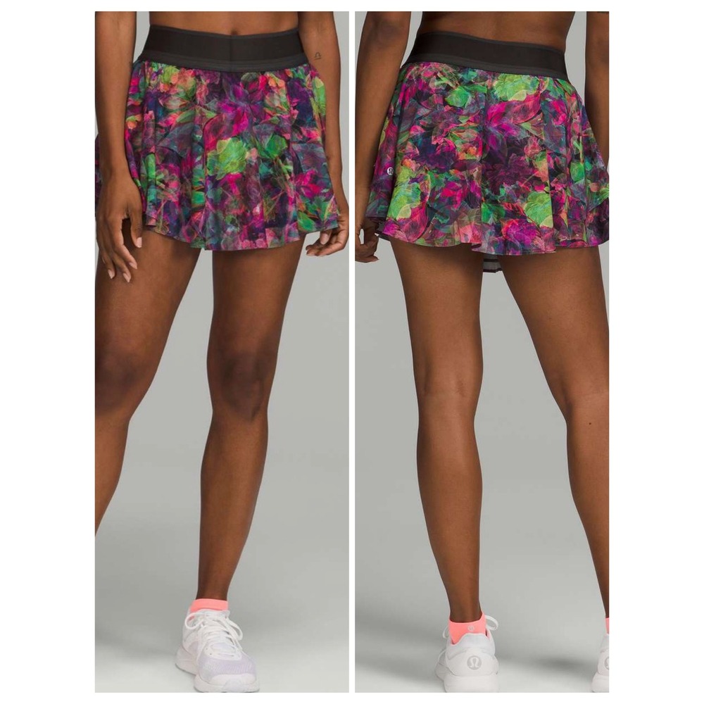 Lululemon Court Rival Skirt Size 10 Floral Multi Black Tennis Pickleball Golf